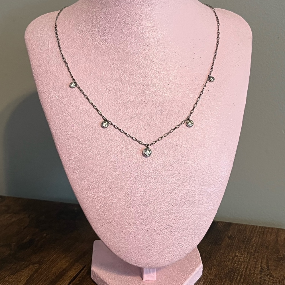 Vintage Sterling Silver Necklace with Crystal Accents